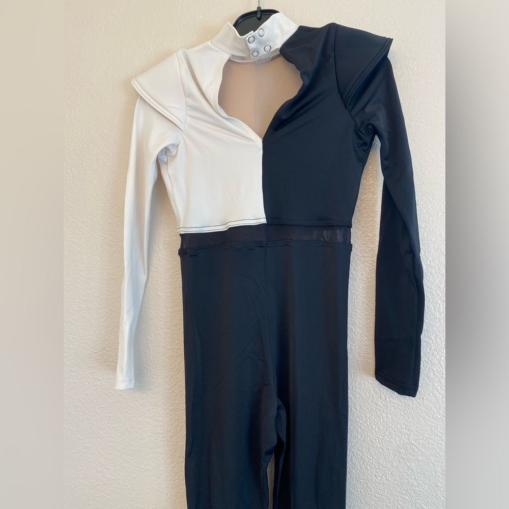 WEISSMAN Dance Costume unitard jumpsuit black white Power 14352 child LC - Picture 4 of 13
